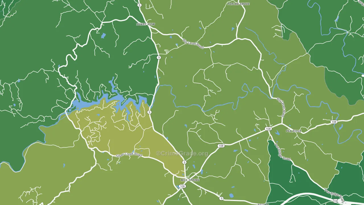 Mill Spring, NC Map of Vehicle Theft Rates
