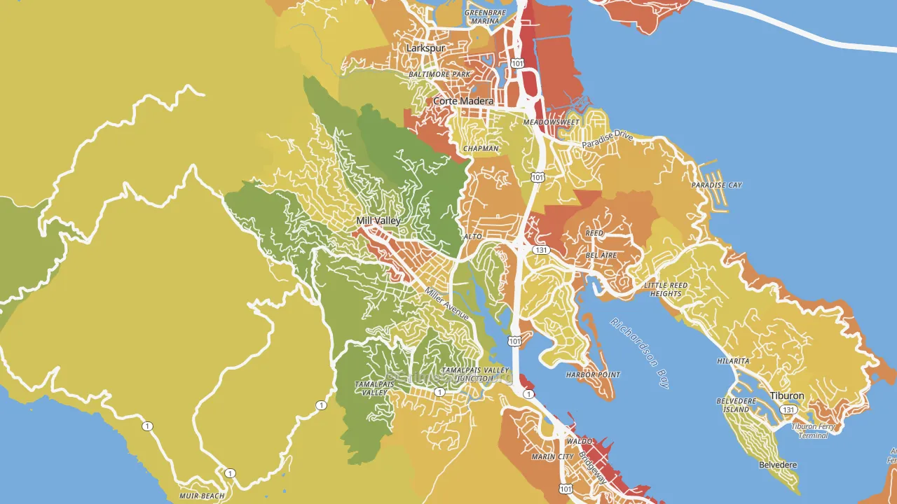 Mill Valley, CA Map of Vehicle Theft Rates