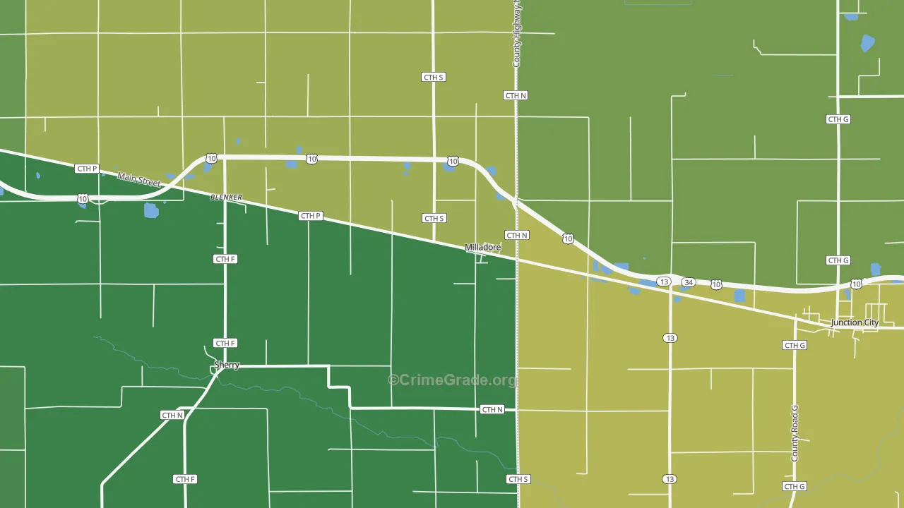 Milladore, WI Map of Vehicle Theft Rates