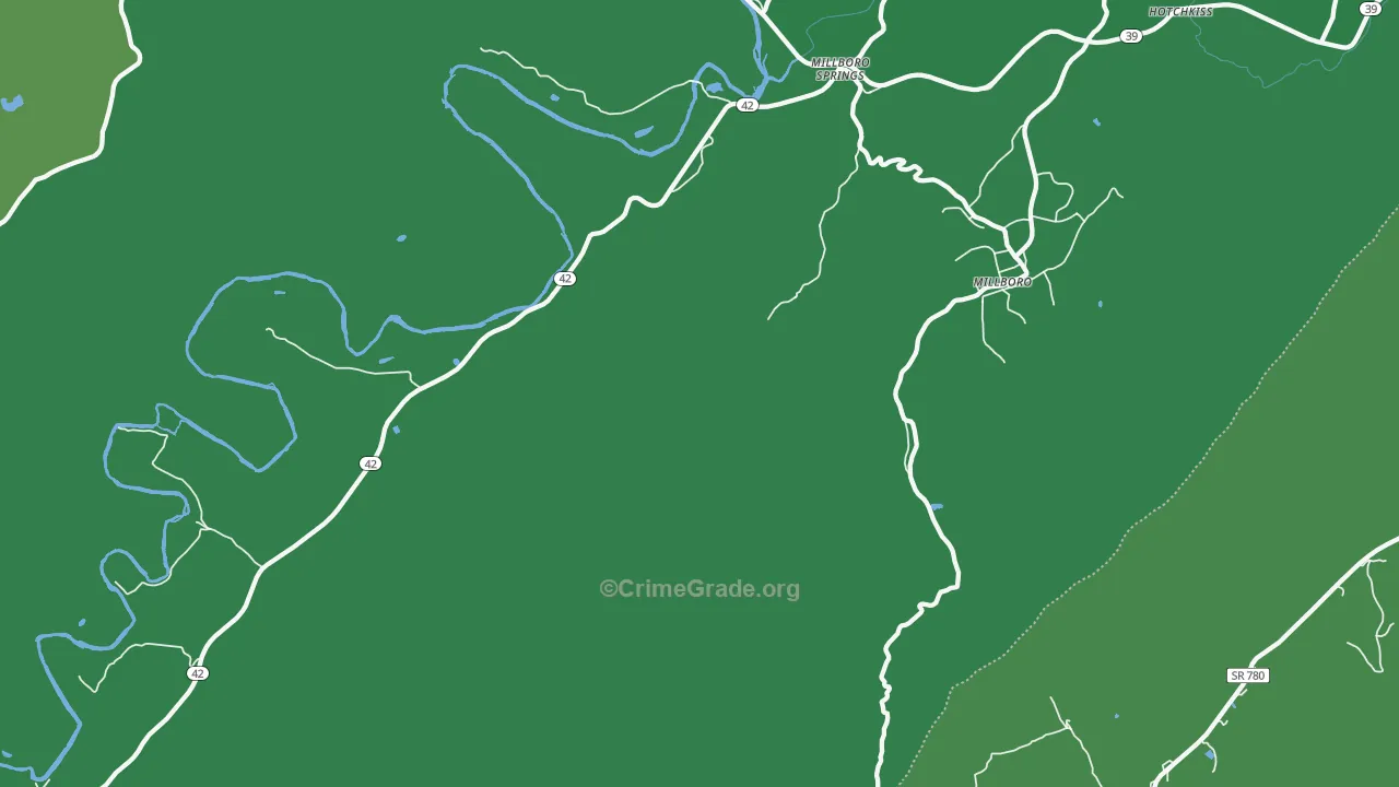 Millboro Springs, VA Map of Vehicle Theft Rates