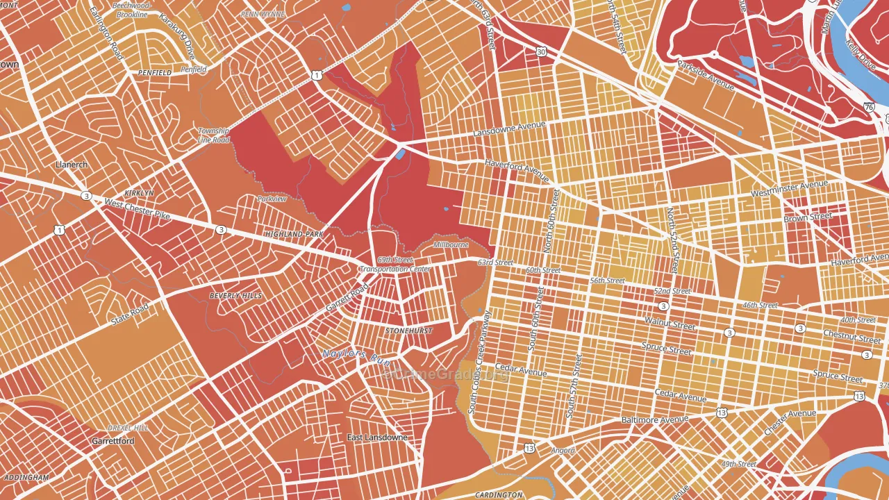 Millbourne, PA Map of Vehicle Theft Rates