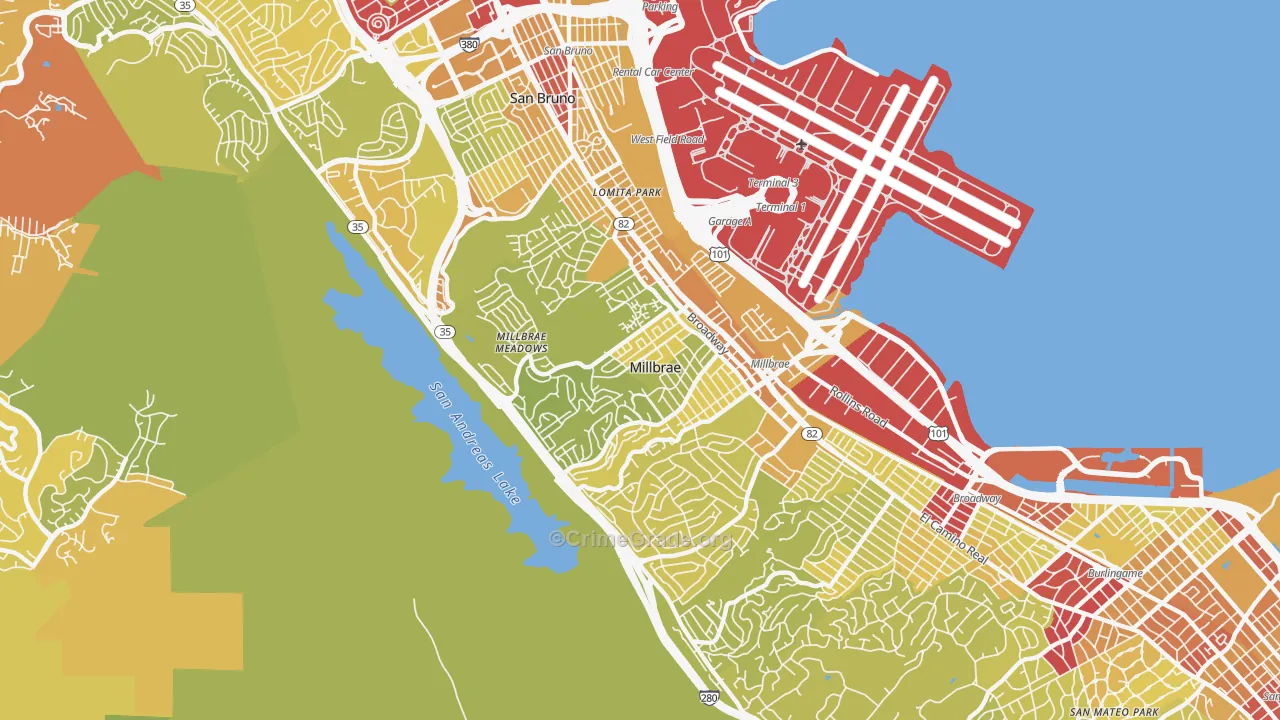 Millbrae, CA Map of Vehicle Theft Rates