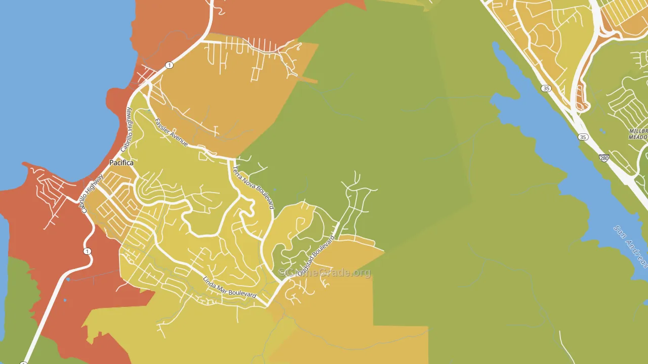 Millbrae Meadows, CA Map of Vehicle Theft Rates