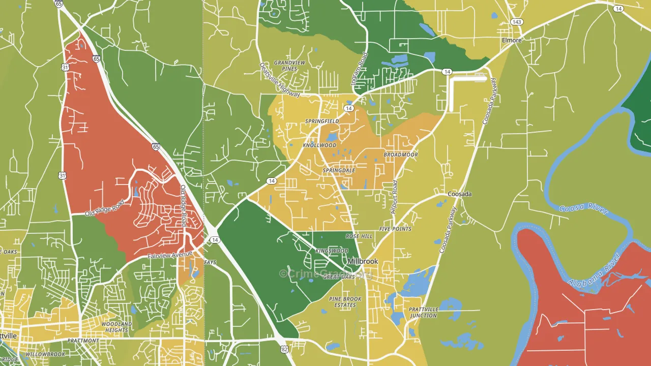 Millbrook, AL Map of Vehicle Theft Rates