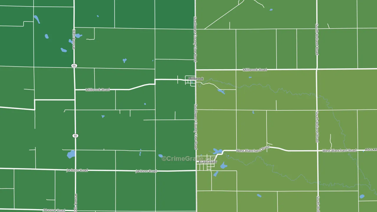 Millbrook, MI Map of Vehicle Theft Rates