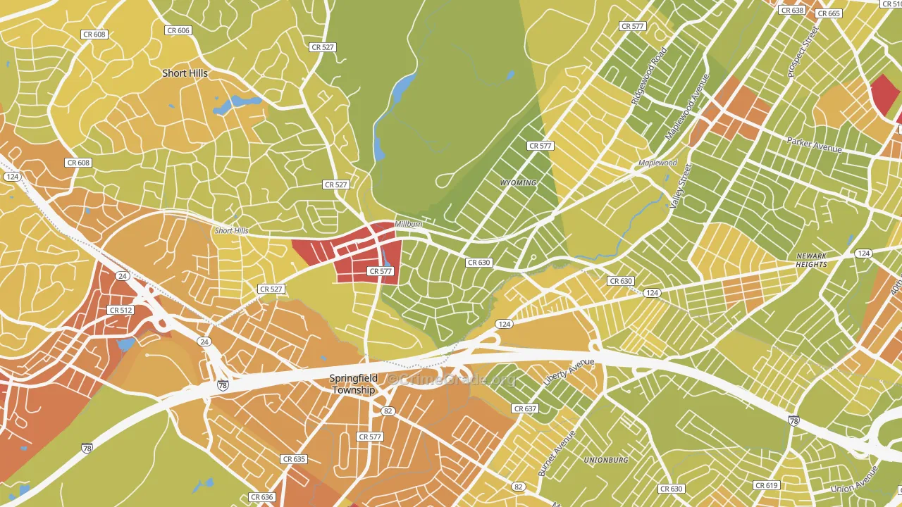 Millburn, NJ Map of Vehicle Theft Rates