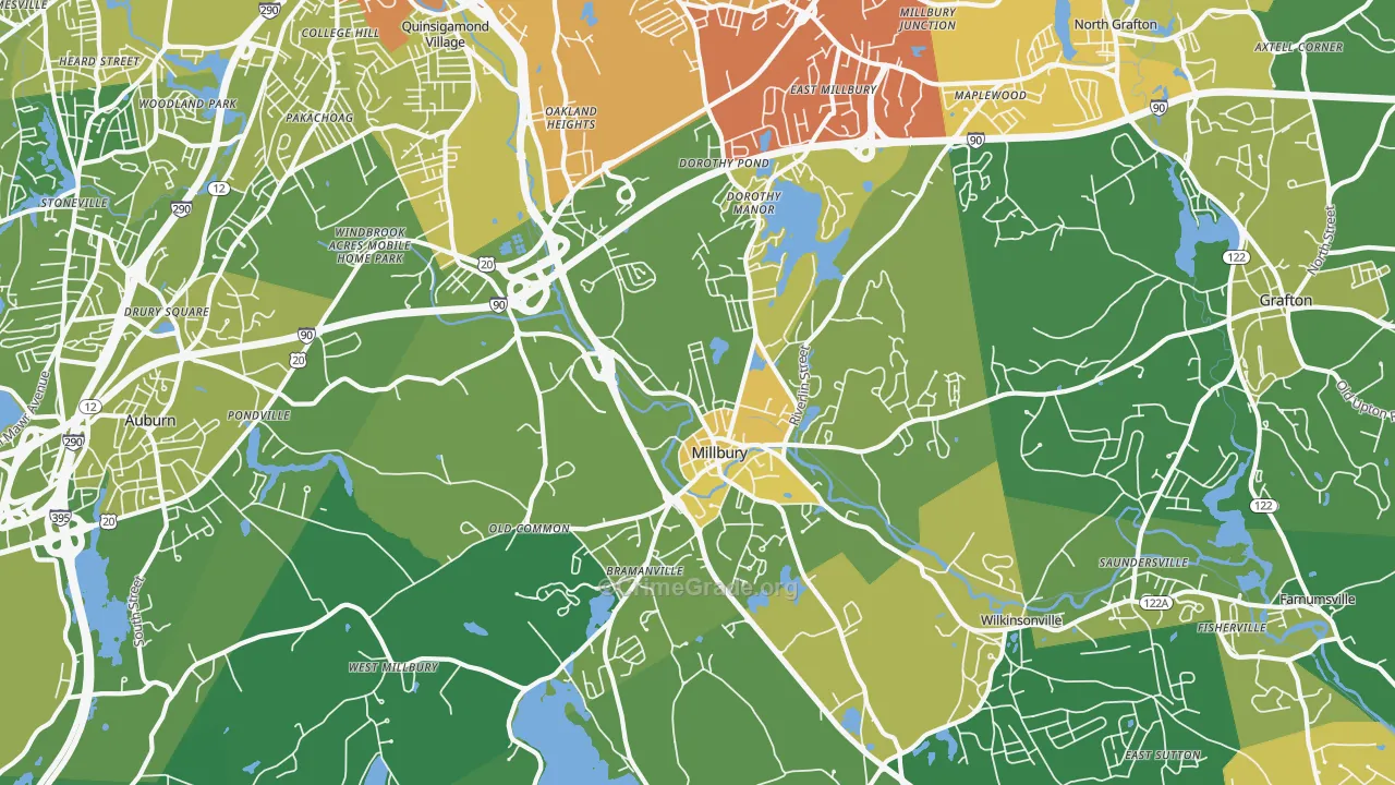 Millbury, MA Map of Vehicle Theft Rates