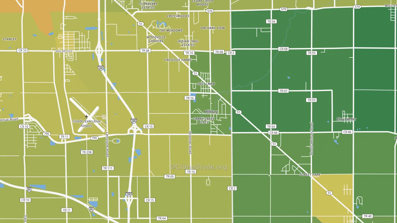 Millbury, OH Map of Vehicle Theft Rates