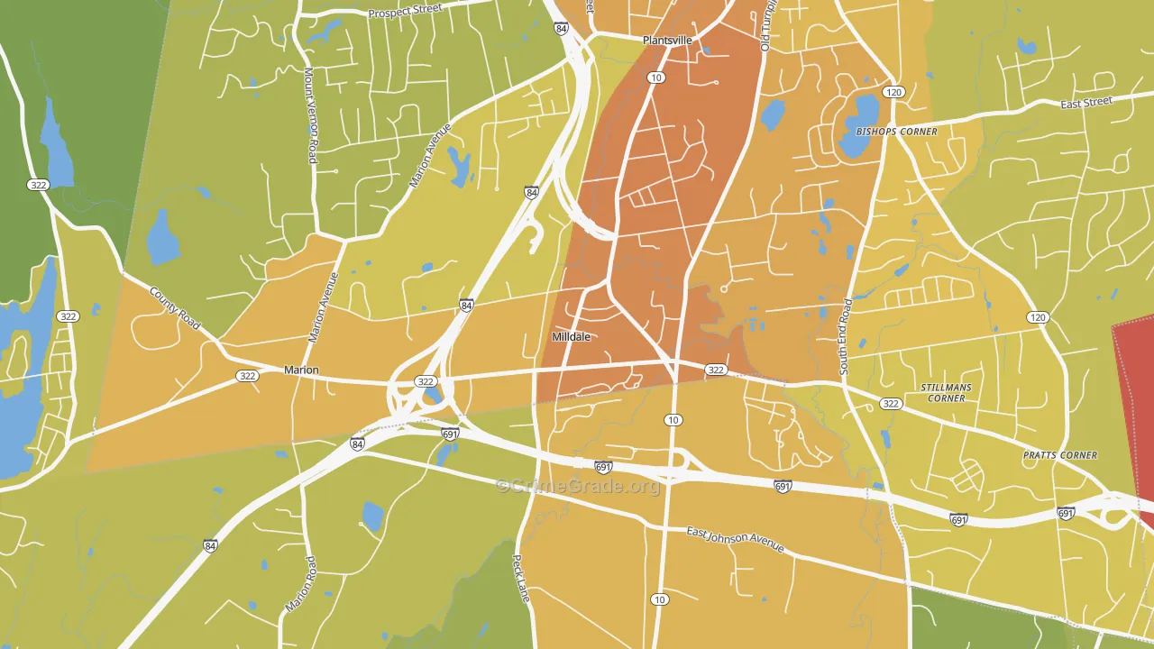 Milldale, CT Map of Vehicle Theft Rates