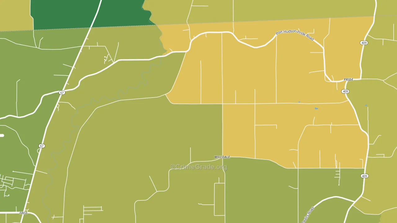 Milldale, LA Map of Vehicle Theft Rates