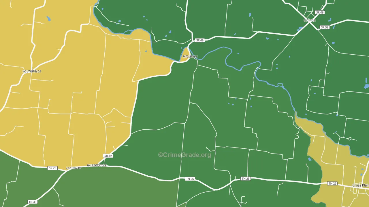 Milldale, TN Map of Vehicle Theft Rates