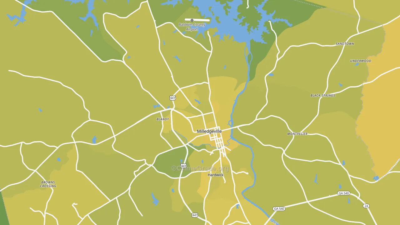 Milledgeville, GA Map of Vehicle Theft Rates
