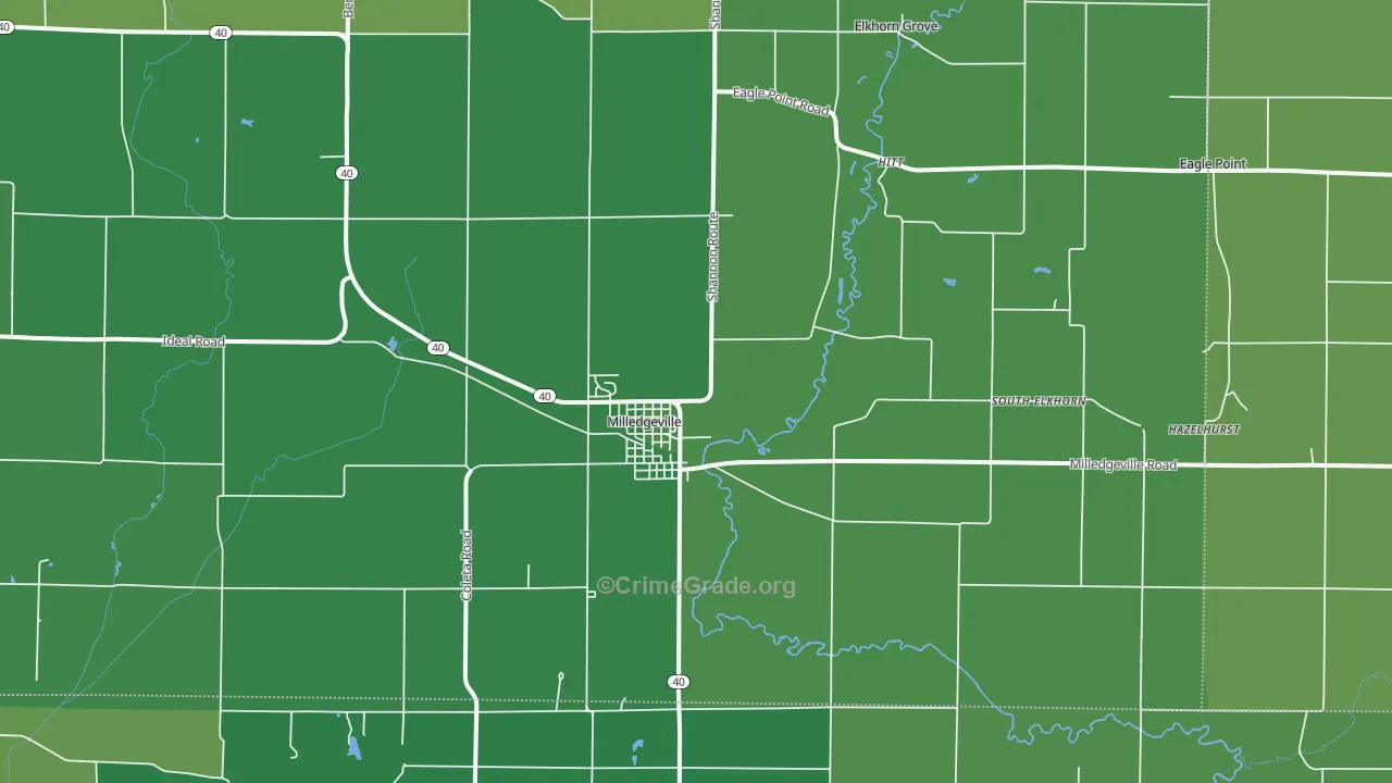 Milledgeville, IL Map of Vehicle Theft Rates