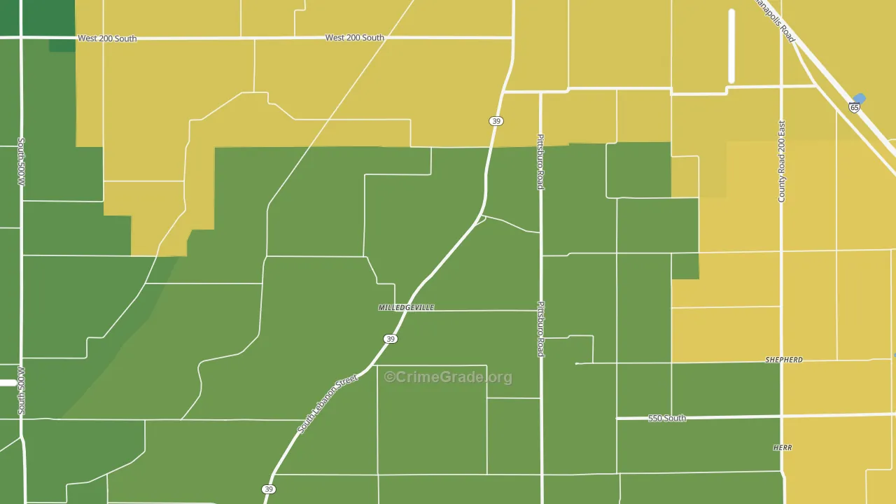 Milledgeville, IN Map of Vehicle Theft Rates