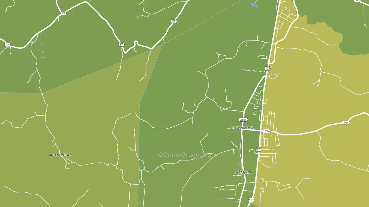Milledgeville, KY Map of Vehicle Theft Rates