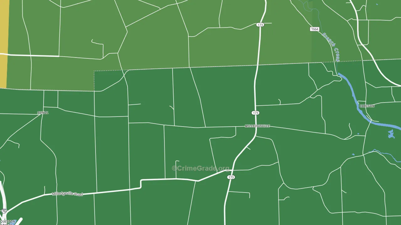 Milledgeville, PA Map of Vehicle Theft Rates