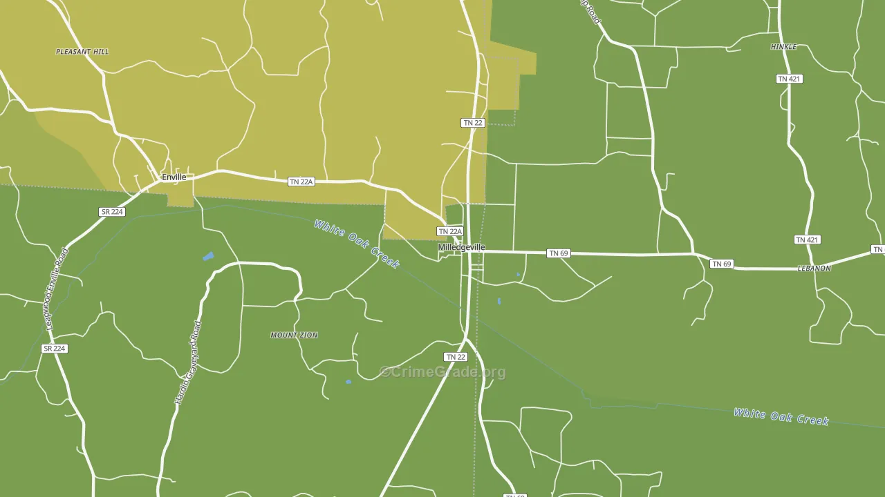 Milledgeville, TN Map of Vehicle Theft Rates