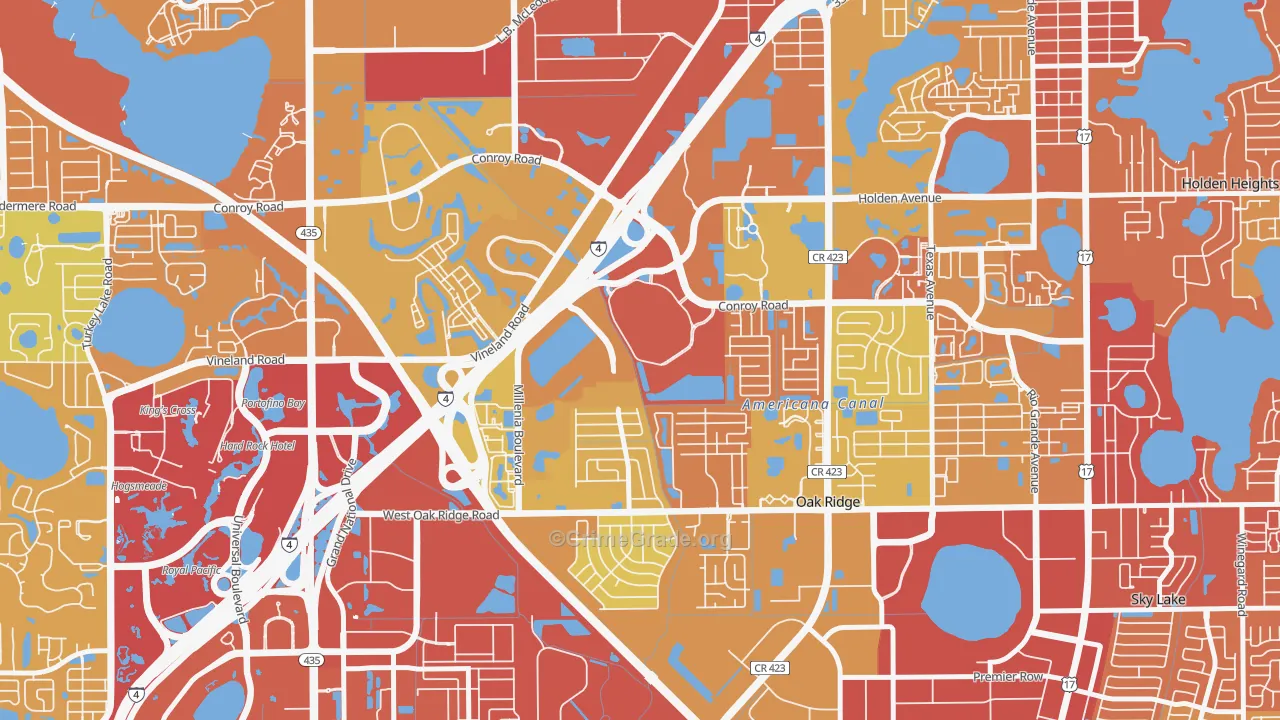 Millenia, Orlando, FL Map of Vehicle Theft Rates