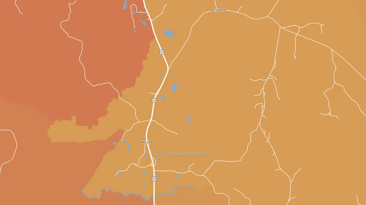 Miller, AL Map of Vehicle Theft Rates