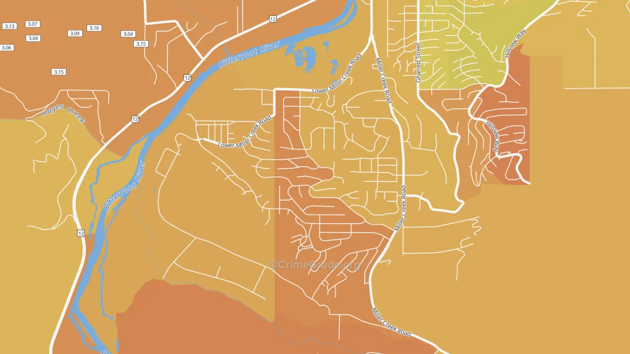 Miller Creek, Missoula, MT Map of Vehicle Theft Rates