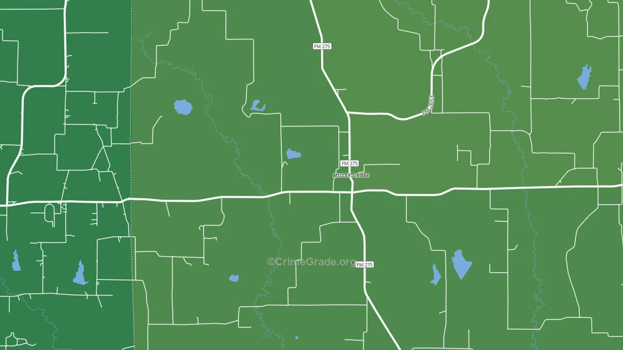 Miller Grove, TX Map of Vehicle Theft Rates