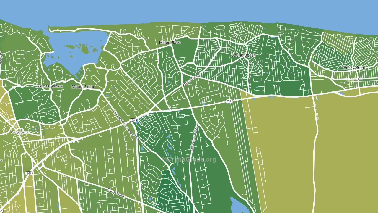Miller Place, NY Map of Vehicle Theft Rates