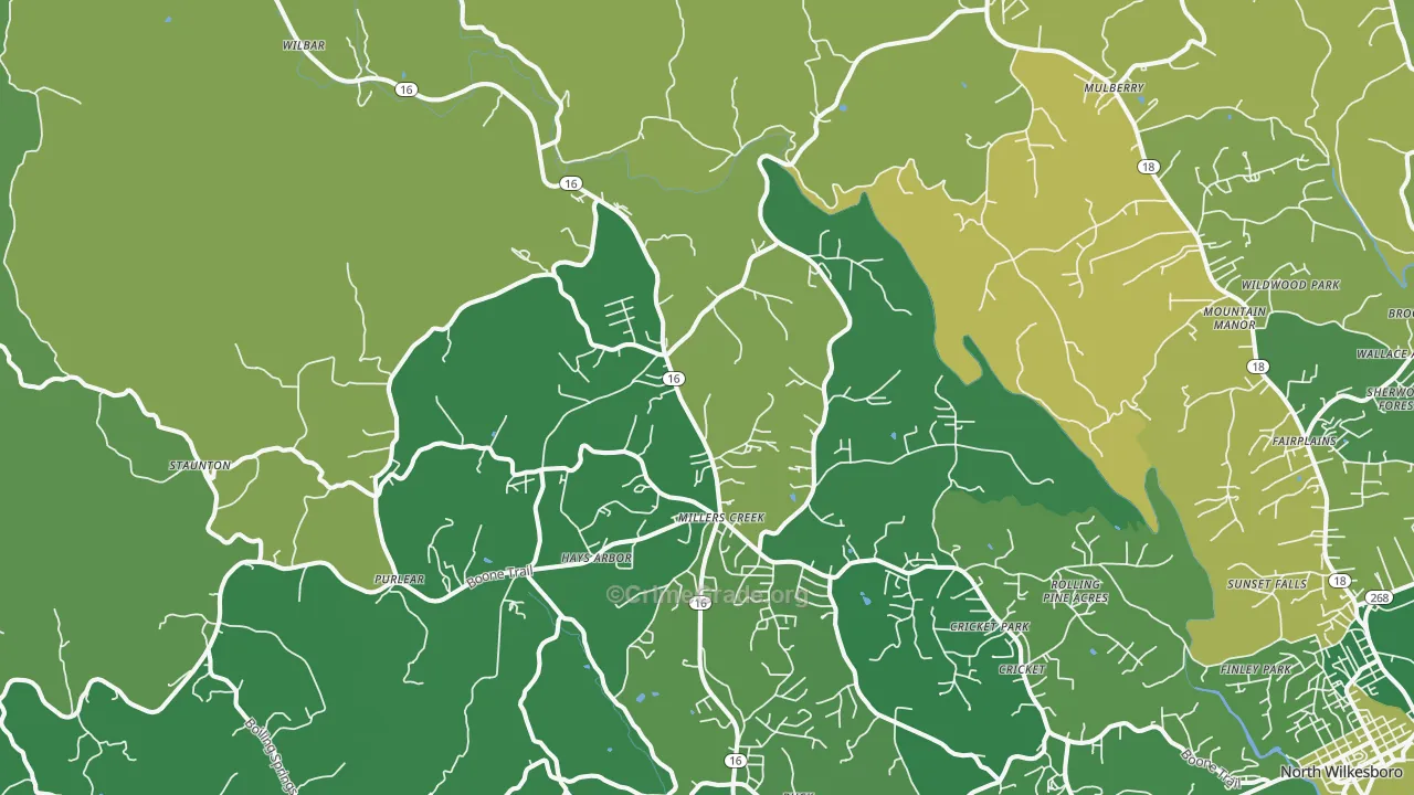 Millers Creek, NC Map of Vehicle Theft Rates