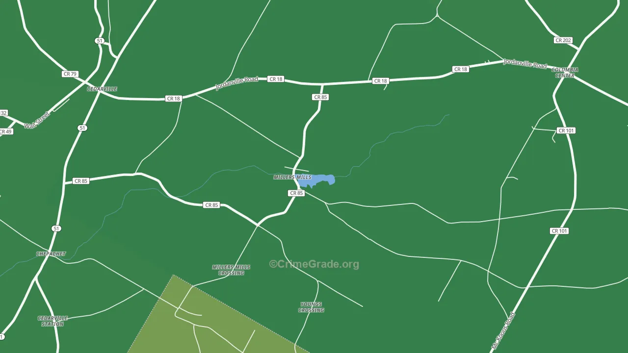 Millers Mills, NY Map of Vehicle Theft Rates