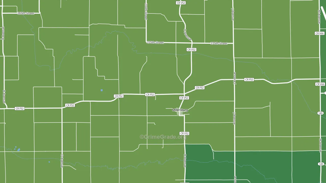 Millersburg, IA Map of Vehicle Theft Rates