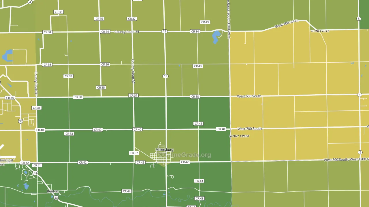 Millersburg, IN Map of Vehicle Theft Rates