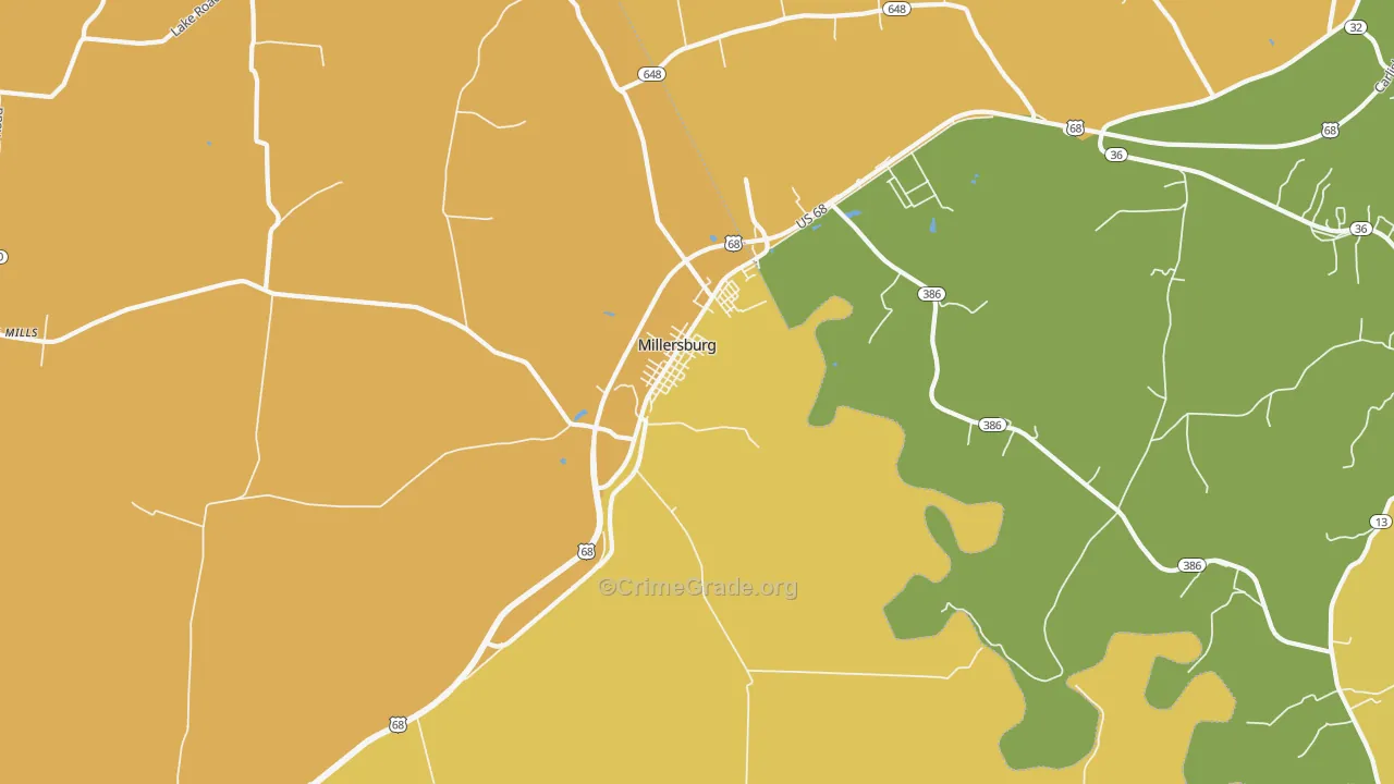 Millersburg, KY Map of Vehicle Theft Rates