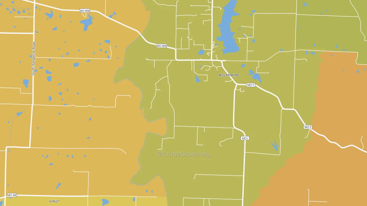 Millersburg, MO Map of Vehicle Theft Rates