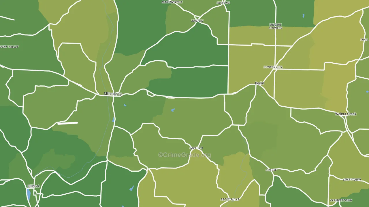 Millersburg, OH Map of Vehicle Theft Rates