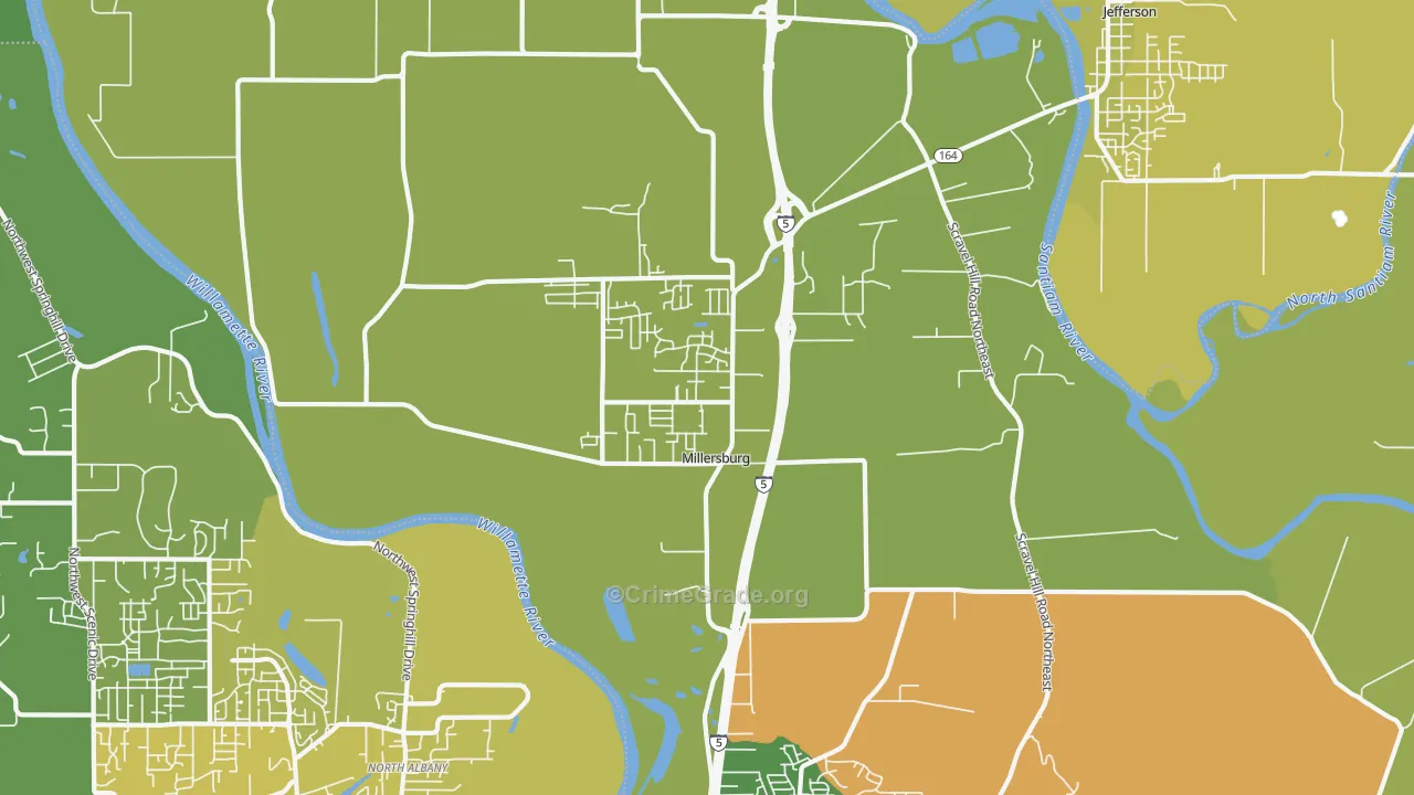 Millersburg, OR Map of Vehicle Theft Rates