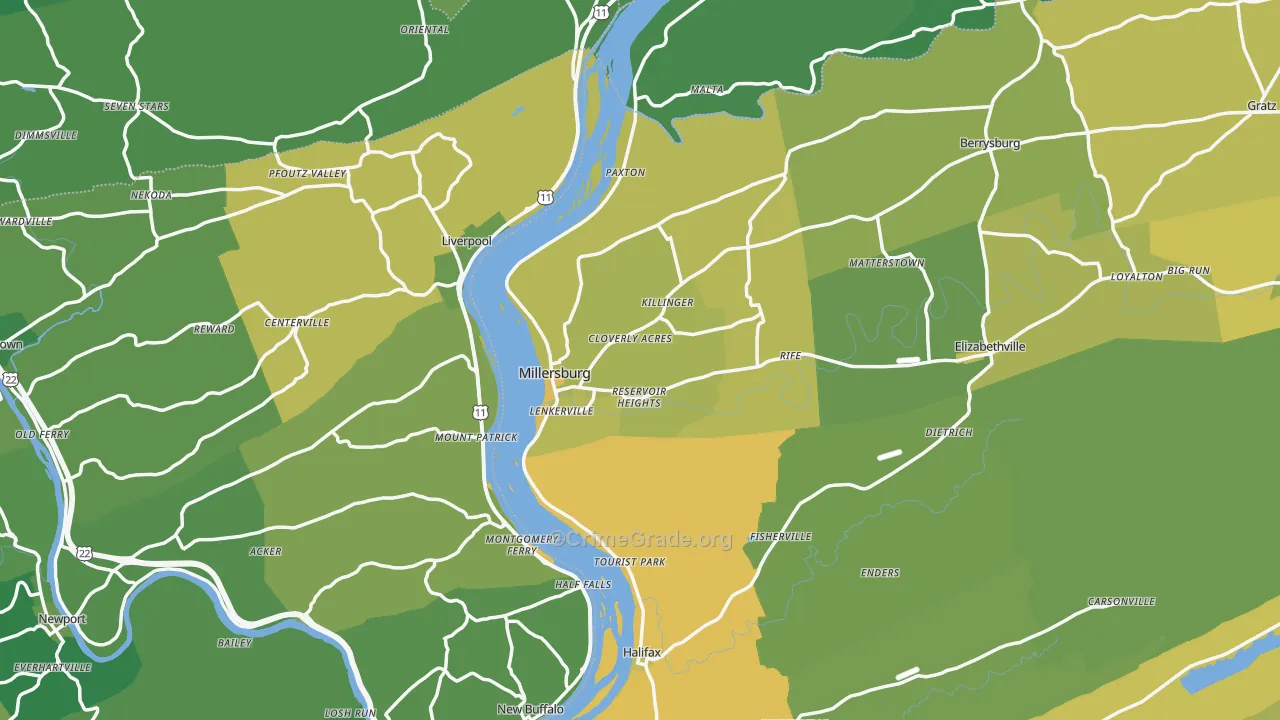 Millersburg, PA Map of Vehicle Theft Rates