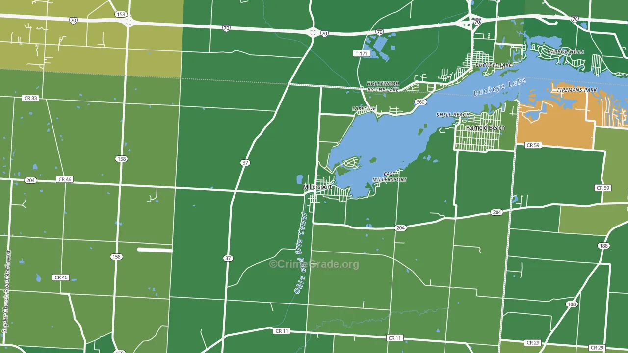 Millersport, OH Map of Vehicle Theft Rates