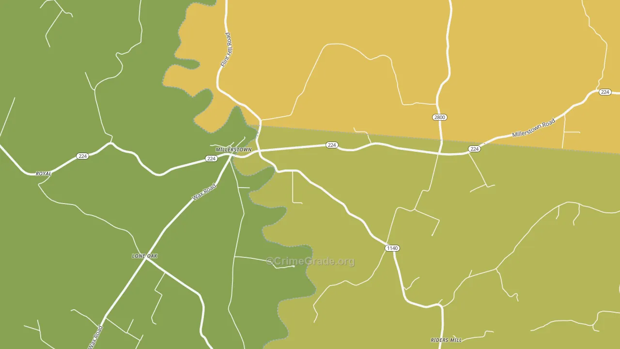 Millerstown, KY Map of Vehicle Theft Rates