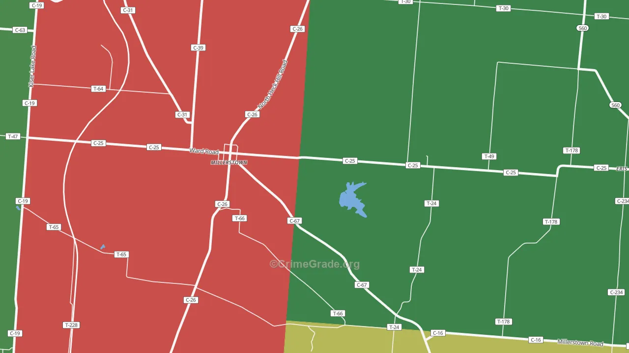 Millerstown, OH Map of Vehicle Theft Rates