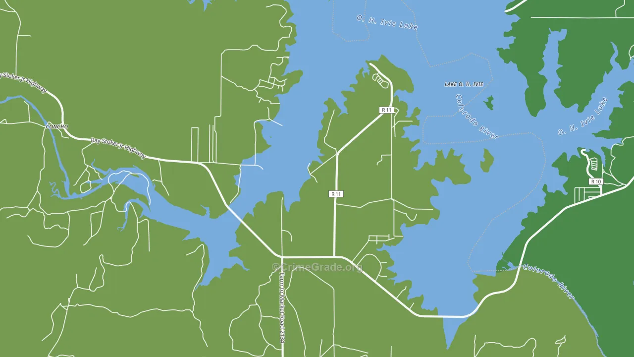 Millersview, TX Map of Vehicle Theft Rates