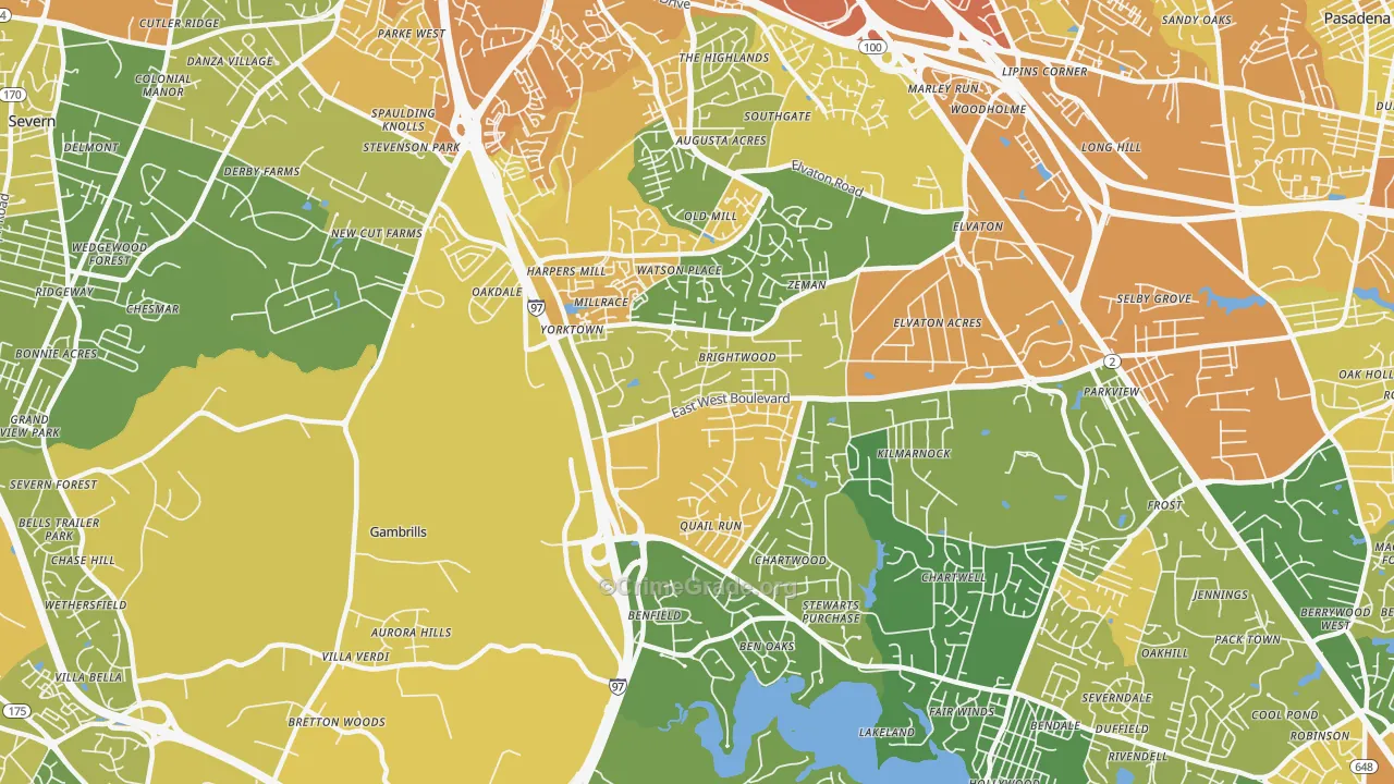 Millersville, MD Map of Vehicle Theft Rates