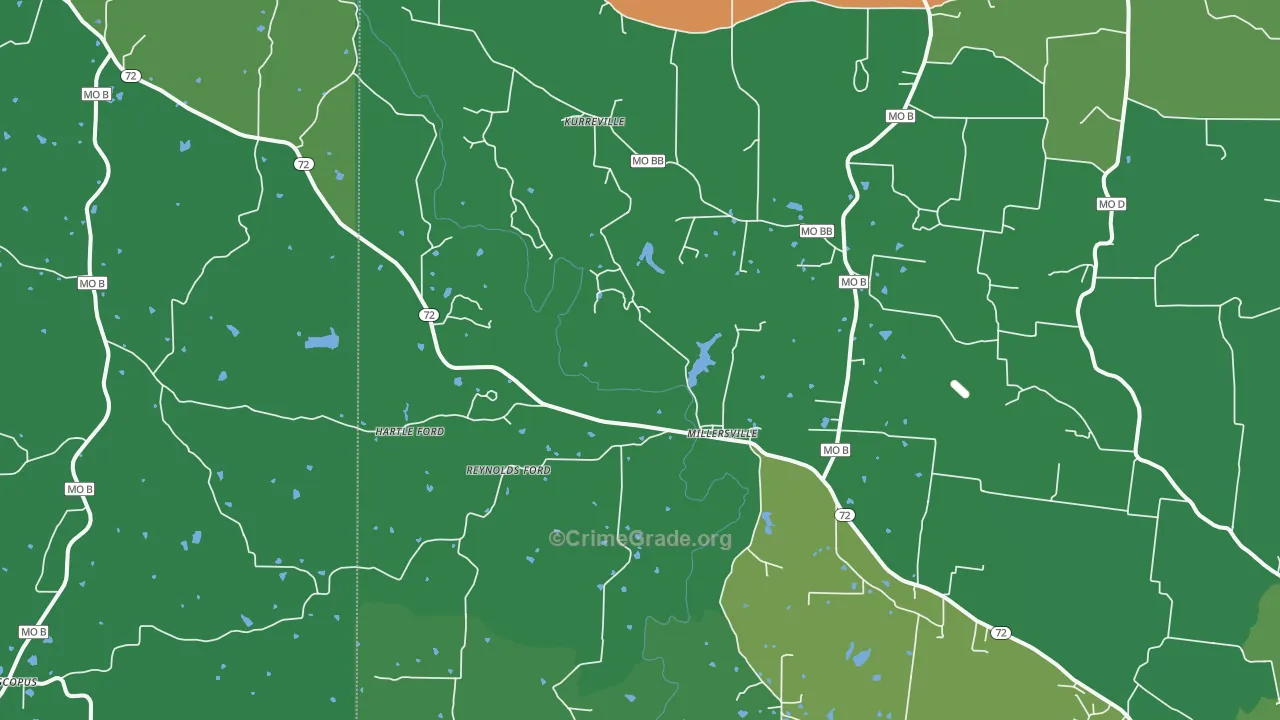Millersville, MO Map of Vehicle Theft Rates