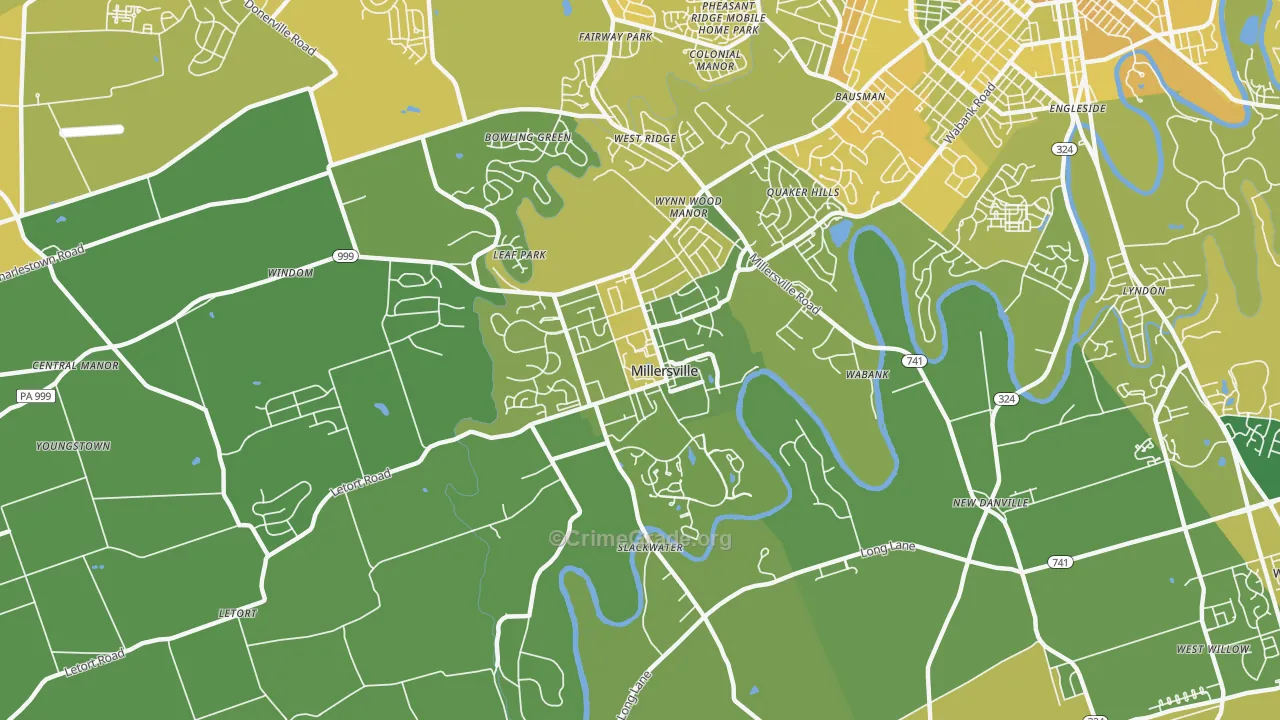 Millersville, PA Map of Vehicle Theft Rates