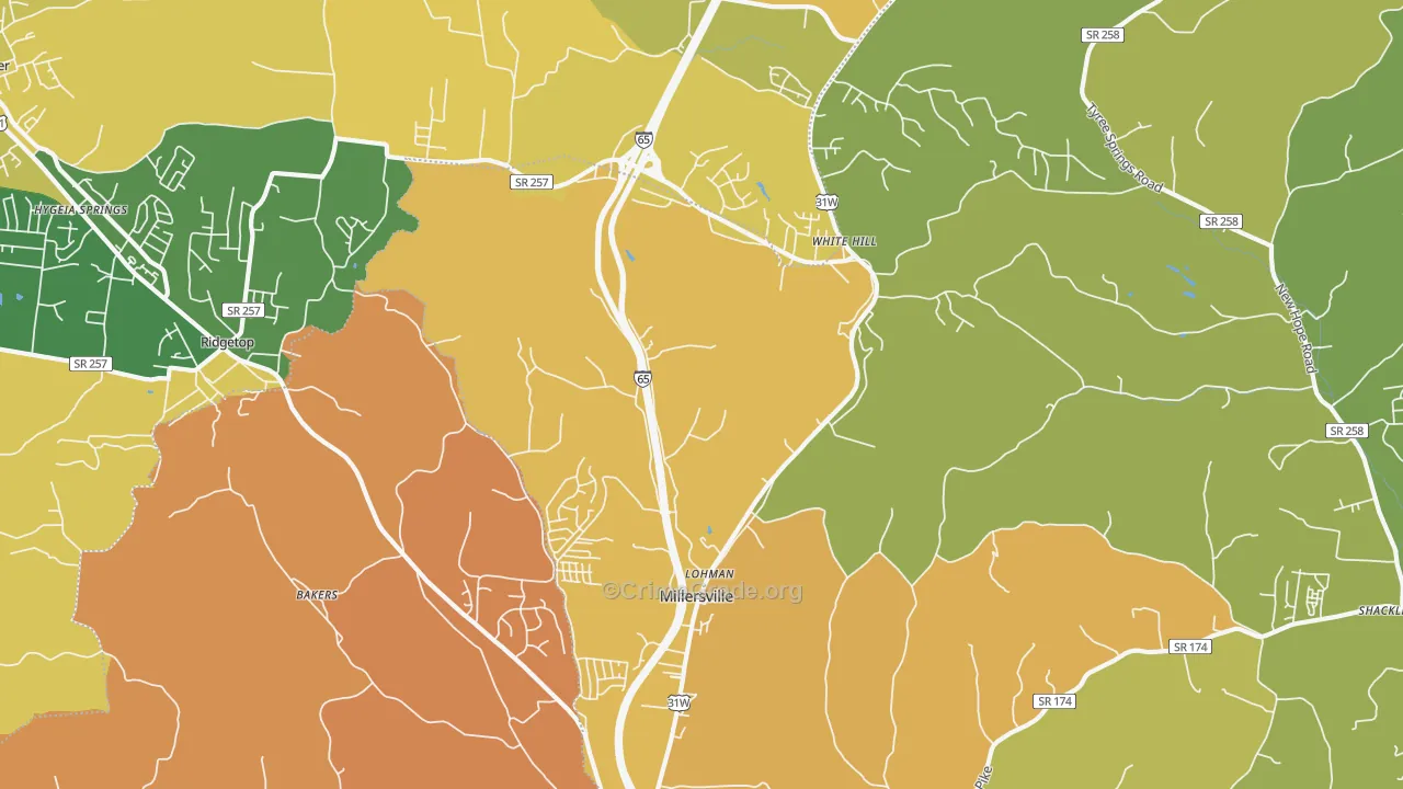 Millersville, TN Map of Vehicle Theft Rates