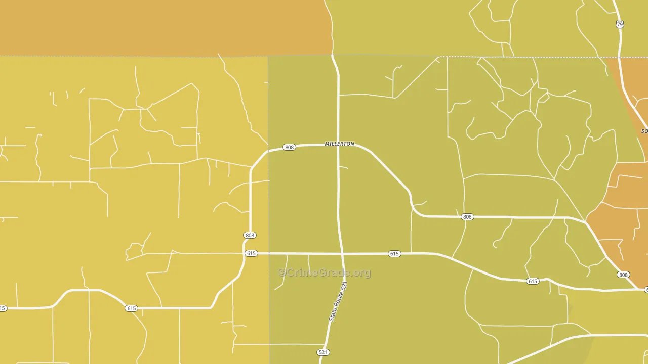 Millerton, LA Map of Vehicle Theft Rates