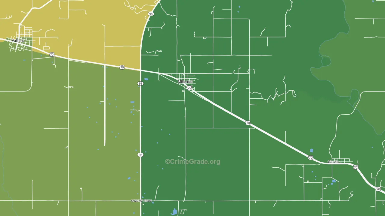 Millerton, OK Map of Vehicle Theft Rates