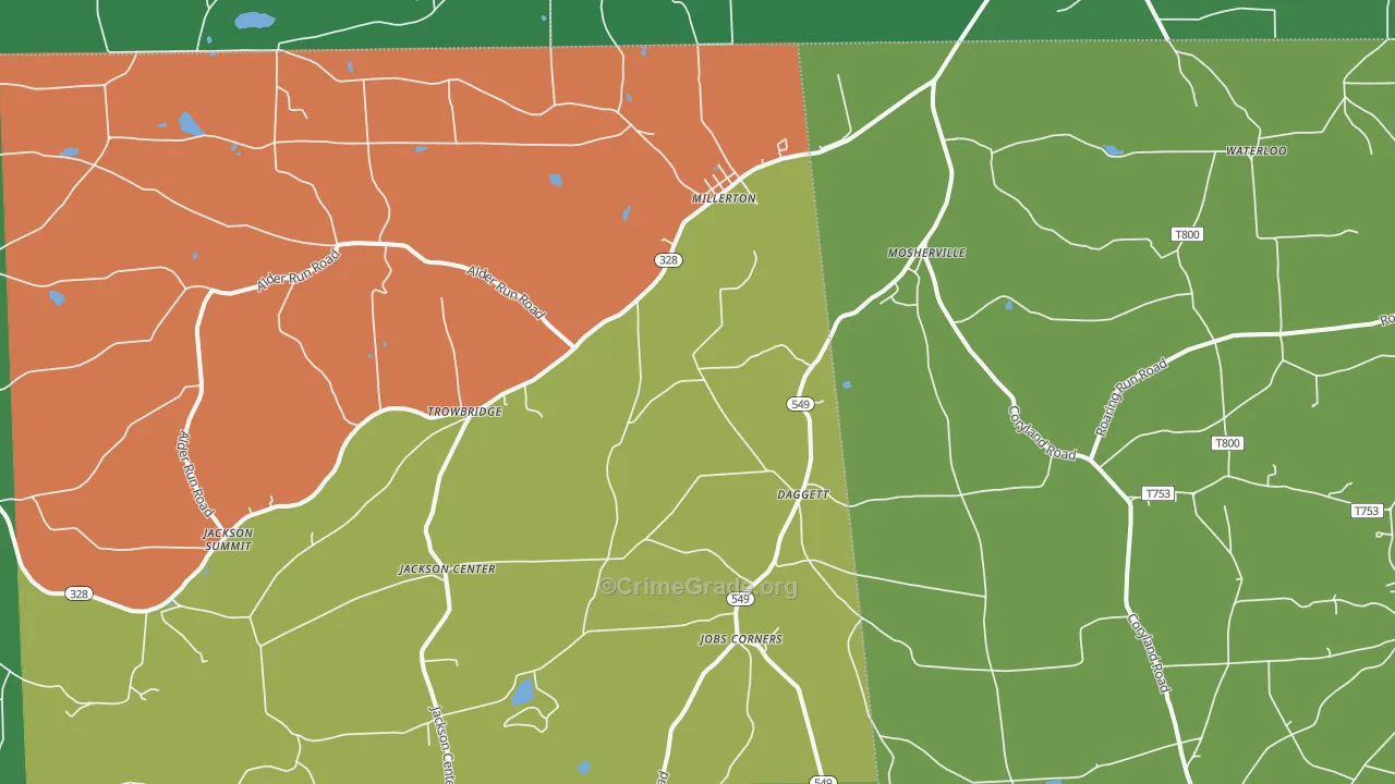 Millerton, PA Map of Vehicle Theft Rates