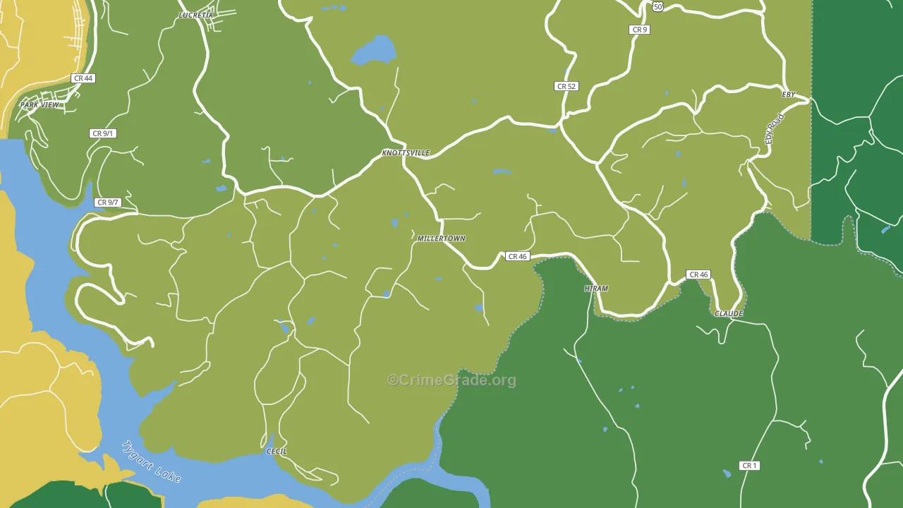 Millertown, WV Map of Vehicle Theft Rates