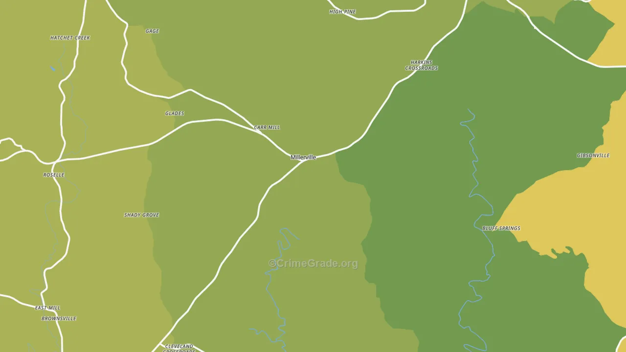 Millerville, AL Map of Vehicle Theft Rates