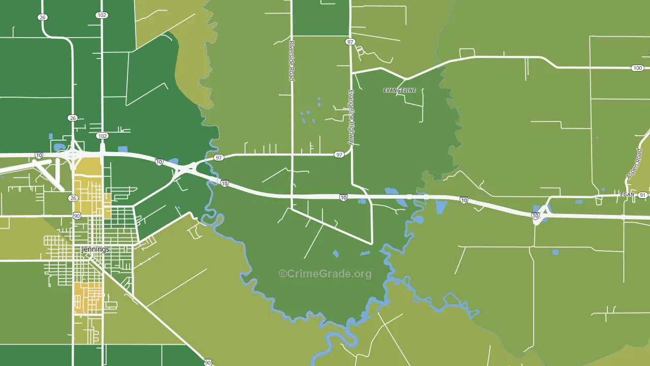 Millerville, LA Map of Vehicle Theft Rates