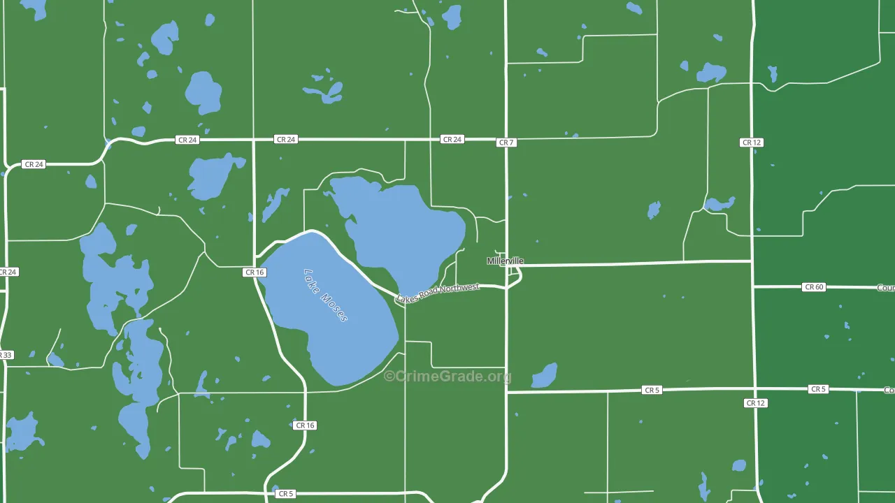 Millerville, MN Map of Vehicle Theft Rates